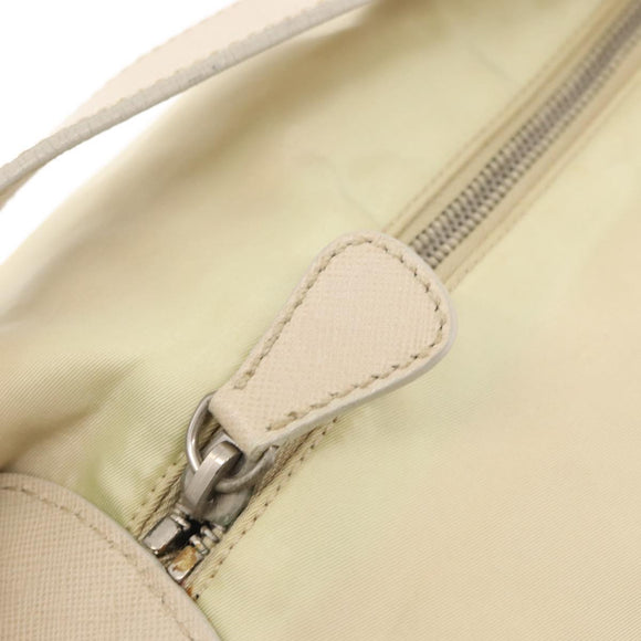 PRADA Shoulder Bag Nylon Beige Silver Auth mr1636