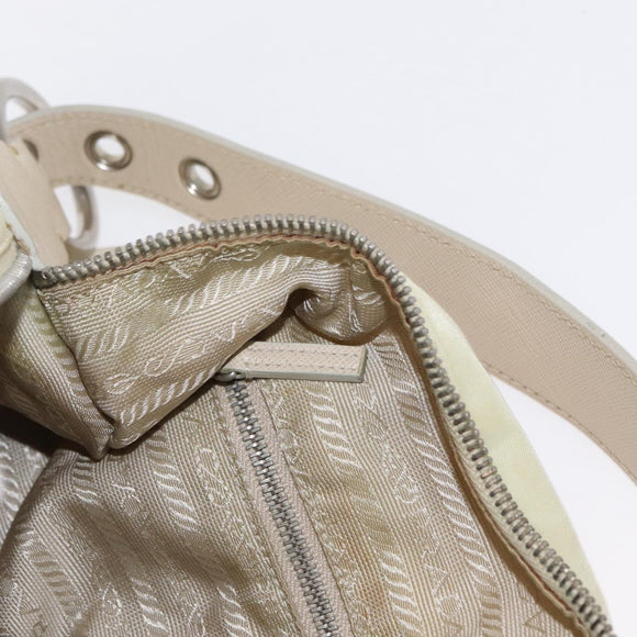 PRADA Shoulder Bag Nylon Beige Silver Auth mr1636