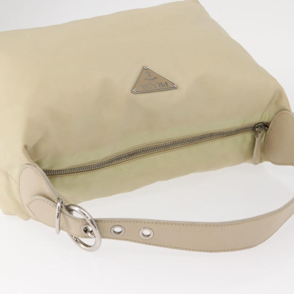 PRADA Shoulder Bag Nylon Beige Silver Auth mr1636