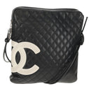 CHANEL Cambon Line Shoulder Bag Leather Black Silver CC Auth mr1637A-1