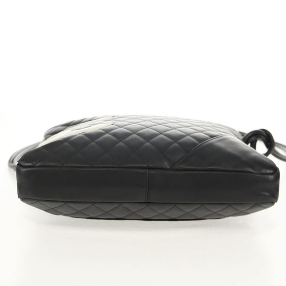 CHANEL Cambon Line Shoulder Bag Leather Black Silver CC Auth mr1637A