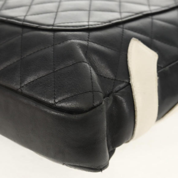 CHANEL Cambon Line Shoulder Bag Leather Black Silver CC Auth mr1637A