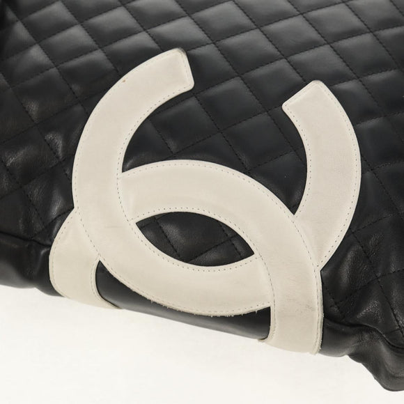 CHANEL Cambon Line Shoulder Bag Leather Black Silver CC Auth mr1637A