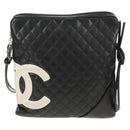 CHANEL Cambon Line Shoulder Bag Leather Black Silver CC Auth mr1637A-2