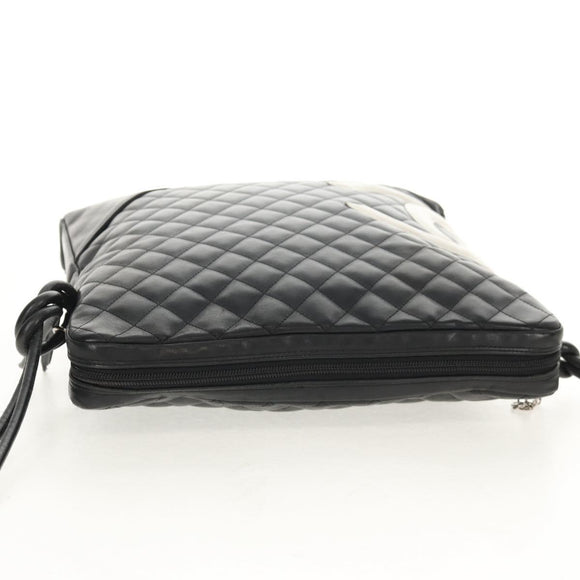 CHANEL Cambon Line Shoulder Bag Leather Black Silver CC Auth mr1637A