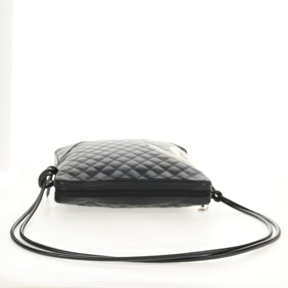 CHANEL Cambon Line Shoulder Bag Leather Black Silver CC Auth mr1637A