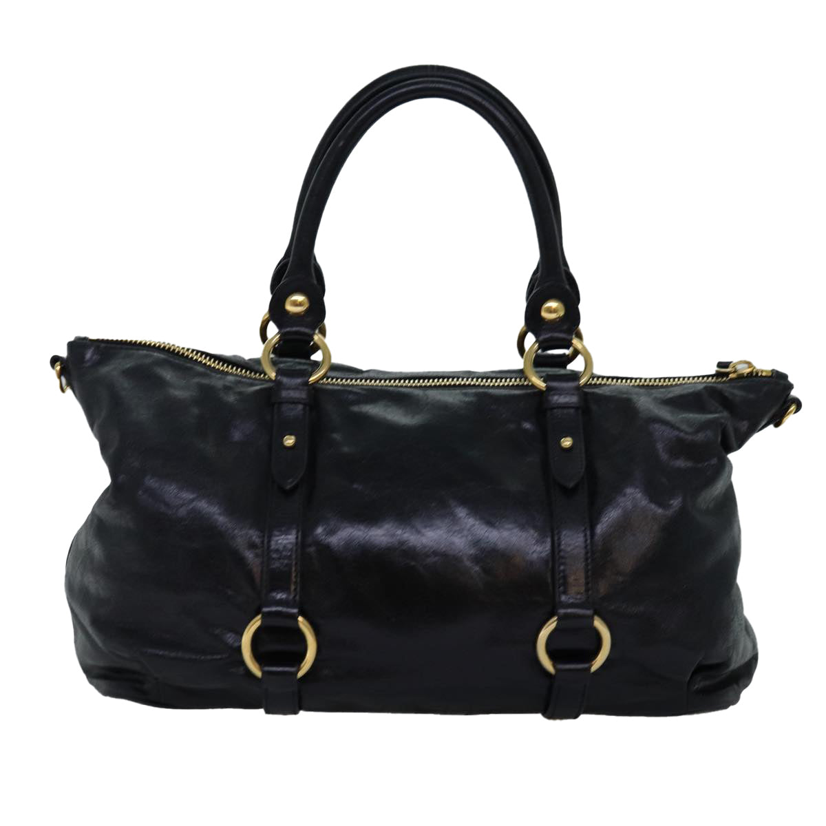 Miu Miu Shoulder Bag Leather 2way Black Auth mr164 - 0