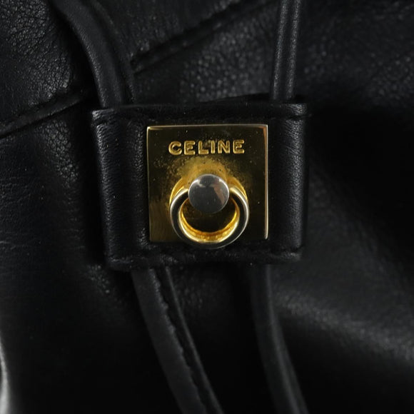 CELINE Shoulder Bag Leather Black Gold Auth mr1642