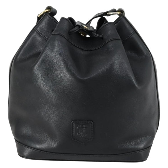 CELINE Shoulder Bag Leather Black Gold Auth mr1642