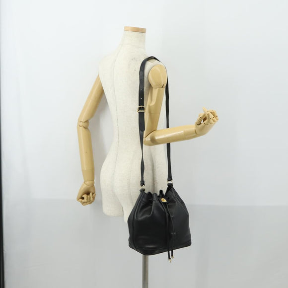 CELINE Shoulder Bag Leather Black Gold Auth mr1642