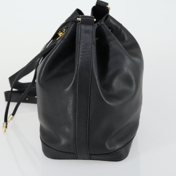 CELINE Shoulder Bag Leather Black Gold Auth mr1642