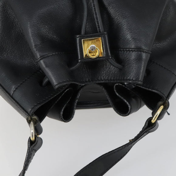 CELINE Shoulder Bag Leather Black Gold Auth mr1642
