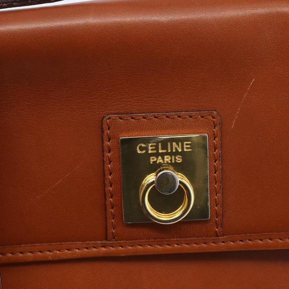 CELINE Hand Bag Leather 2way Brown gold Auth mr1643