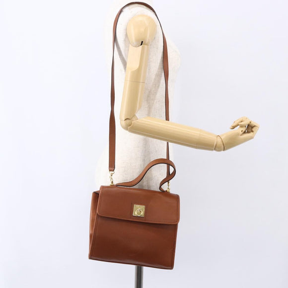 CELINE Hand Bag Leather 2way Brown gold Auth mr1643