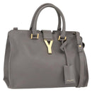 SAINT LAURENT Petit Cabas Hand Bag Leather 2way Gray Gold Auth mr1644-1