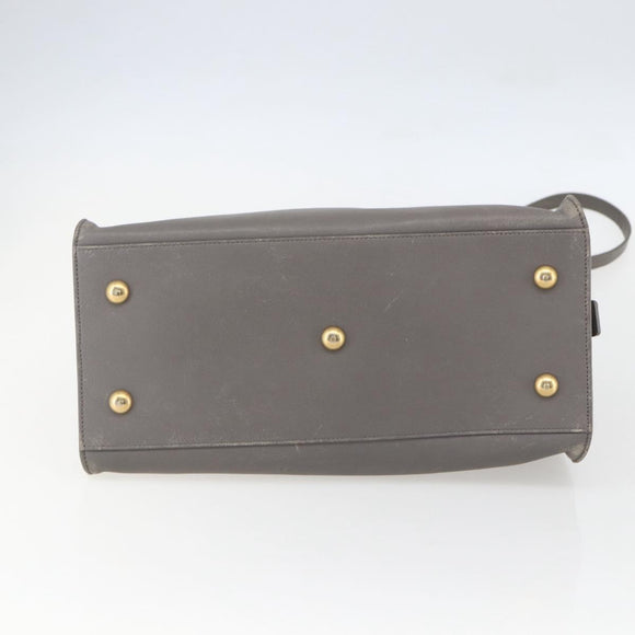 SAINT LAURENT Petit Cabas Hand Bag Leather 2way Gray Gold Auth mr1644