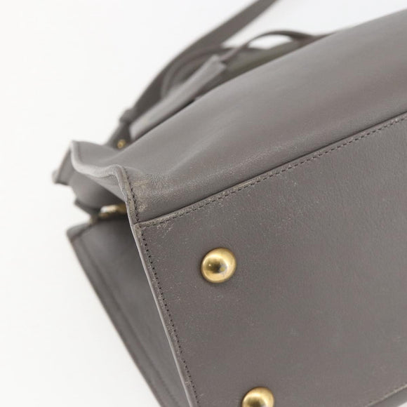 SAINT LAURENT Petit Cabas Hand Bag Leather 2way Gray Gold Auth mr1644