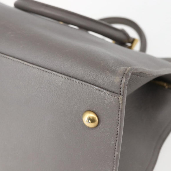 SAINT LAURENT Petit Cabas Hand Bag Leather 2way Gray Gold Auth mr1644