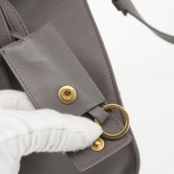 SAINT LAURENT Petit Cabas Hand Bag Leather 2way Gray Gold Auth mr1644