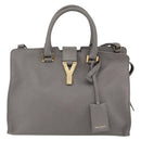 SAINT LAURENT Petit Cabas Hand Bag Leather 2way Gray Gold Auth mr1644-13