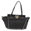 VALENTINO Studs Tote Bag Leather 2way Black Gold Silver Auth mr1645-1