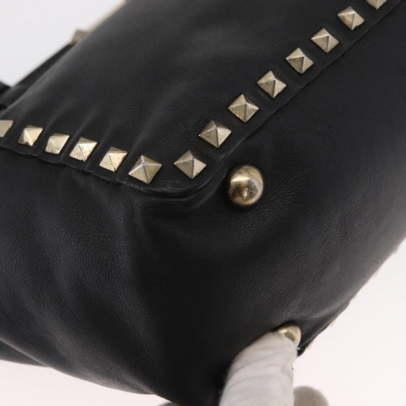 VALENTINO Studs Tote Bag Leather 2way Black Gold Silver Auth mr1645