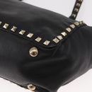 VALENTINO Studs Tote Bag Leather 2way Black Gold Silver Auth mr1645-16