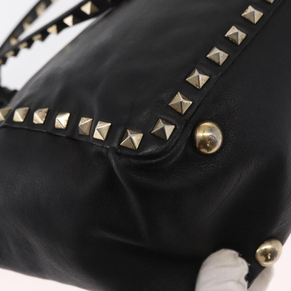 VALENTINO Studs Tote Bag Leather 2way Black Gold Silver Auth mr1645