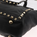 VALENTINO Studs Tote Bag Leather 2way Black Gold Silver Auth mr1645-10