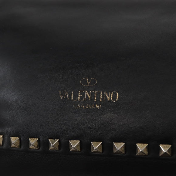 VALENTINO Studs Tote Bag Leather 2way Black Gold Silver Auth mr1645