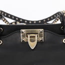 VALENTINO Studs Tote Bag Leather 2way Black Gold Silver Auth mr1645-19