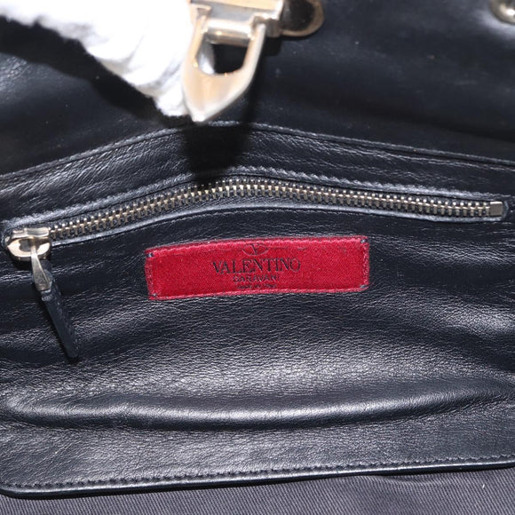 VALENTINO Studs Tote Bag Leather 2way Black Gold Silver Auth mr1645