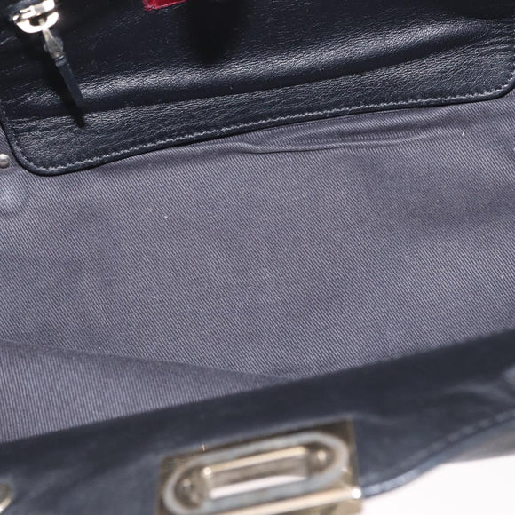 VALENTINO Studs Tote Bag Leather 2way Black Gold Silver Auth mr1645