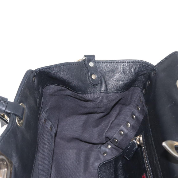 VALENTINO Studs Tote Bag Leather 2way Black Gold Silver Auth mr1645