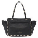 VALENTINO Studs Tote Bag Leather 2way Black Gold Silver Auth mr1645-2