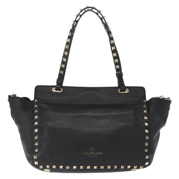 VALENTINO Studs Tote Bag Leather 2way Black Gold Silver Auth mr1645 - 0