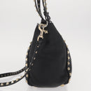 VALENTINO Studs Tote Bag Leather 2way Black Gold Silver Auth mr1645-3
