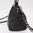 VALENTINO Studs Tote Bag Leather 2way Black Gold Silver Auth mr1645-4