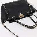 VALENTINO Studs Tote Bag Leather 2way Black Gold Silver Auth mr1645-6