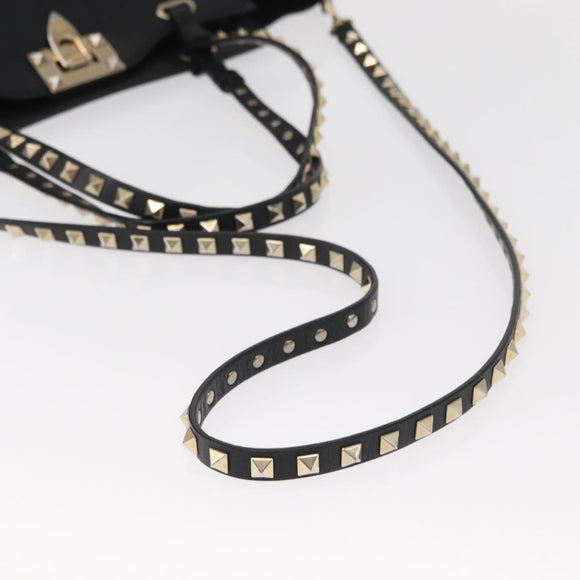 VALENTINO Studs Tote Bag Leather 2way Black Gold Silver Auth mr1645