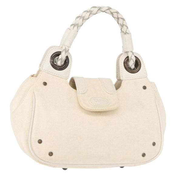 Chloe Hand Bag Canvas Leather White Auth mr1648