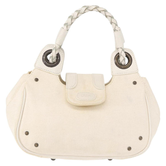 Chloe Hand Bag Canvas Leather White Auth mr1648