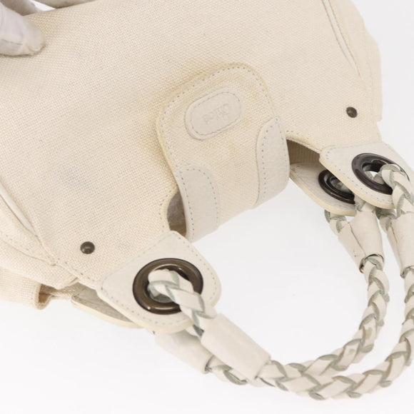 Chloe Hand Bag Canvas Leather White Auth mr1648