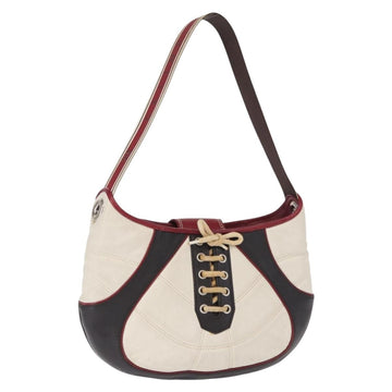 CELINE World Cup 2002 Shoulder Bag Leather White Black Silver Auth mr1649