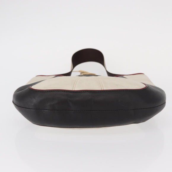 CELINE World Cup 2002 Shoulder Bag Leather White Black Silver Auth mr1649