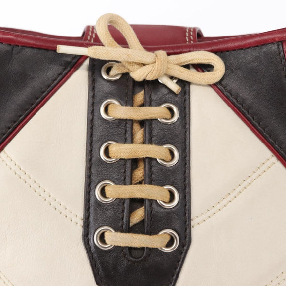 CELINE World Cup 2002 Schoudertas Leer Wit Zwart Zilver Auth mr1649
