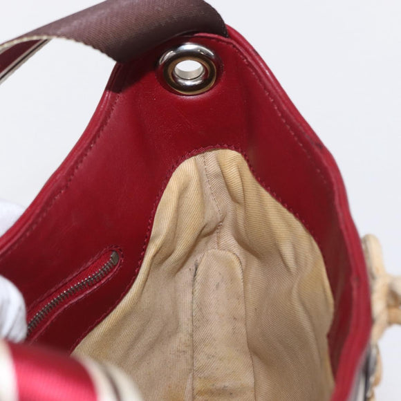 CELINE World Cup 2002 Shoulder Bag Leather White Black Silver Auth mr1649