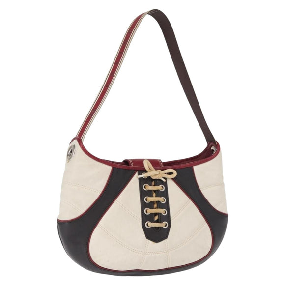 CELINE World Cup 2002 Schoudertas Leer Wit Zwart Zilver Auth mr1649