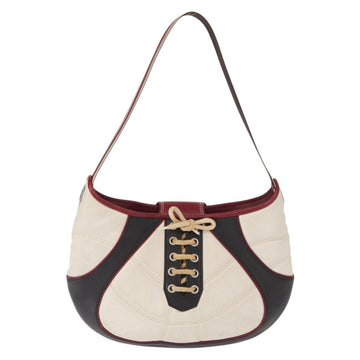 CELINE World Cup 2002 Shoulder Bag Leather White Black Silver Auth mr1649 - 0