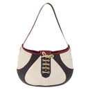 CELINE World Cup 2002 Schoudertas Leer Wit Zwart Zilver Auth mr1649-13